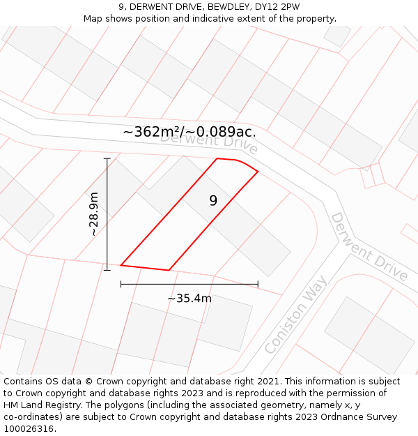 9, DERWENT DRIVE, BEWDLEY, DY12 2PW: Plot and title map