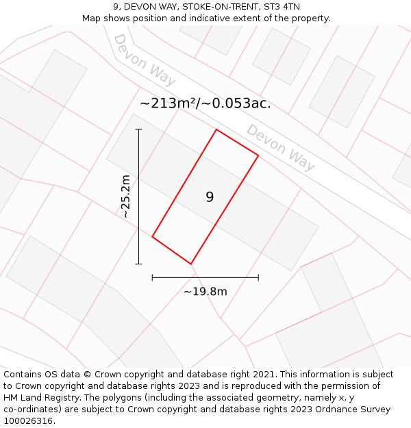 9, DEVON WAY, STOKE-ON-TRENT, ST3 4TN: Plot and title map