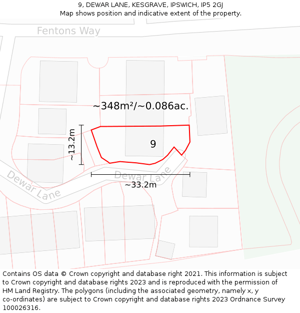 9, DEWAR LANE, KESGRAVE, IPSWICH, IP5 2GJ: Plot and title map