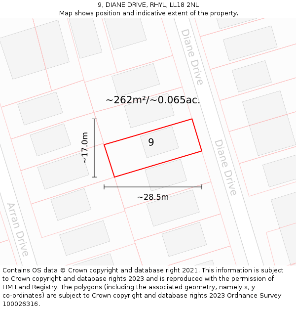 9, DIANE DRIVE, RHYL, LL18 2NL: Plot and title map