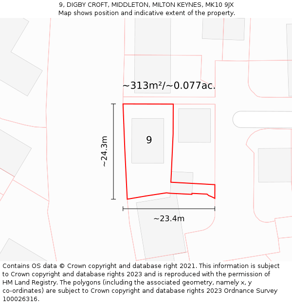 9, DIGBY CROFT, MIDDLETON, MILTON KEYNES, MK10 9JX: Plot and title map