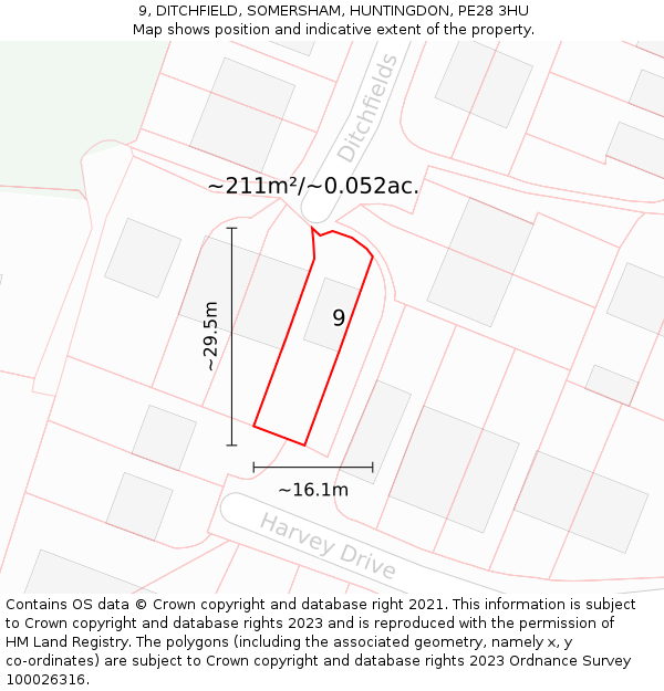 9, DITCHFIELD, SOMERSHAM, HUNTINGDON, PE28 3HU: Plot and title map