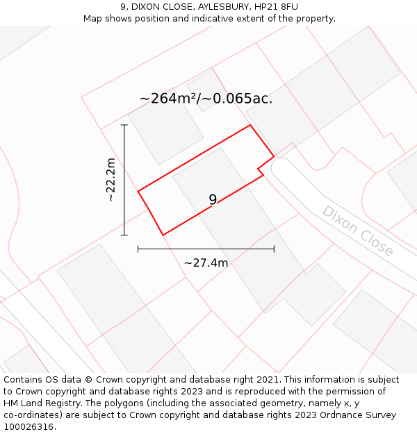 9, DIXON CLOSE, AYLESBURY, HP21 8FU: Plot and title map