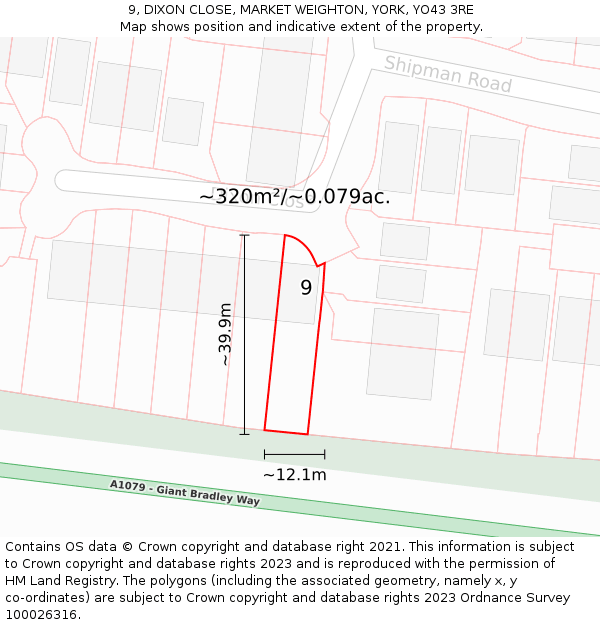 9, DIXON CLOSE, MARKET WEIGHTON, YORK, YO43 3RE: Plot and title map