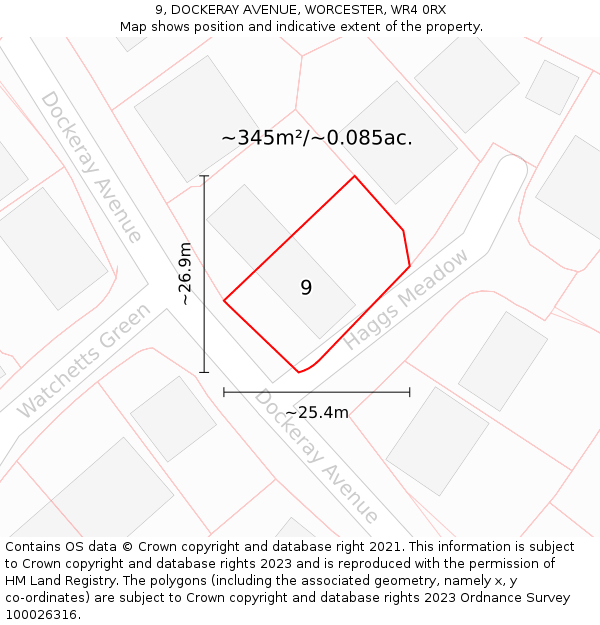 9, DOCKERAY AVENUE, WORCESTER, WR4 0RX: Plot and title map