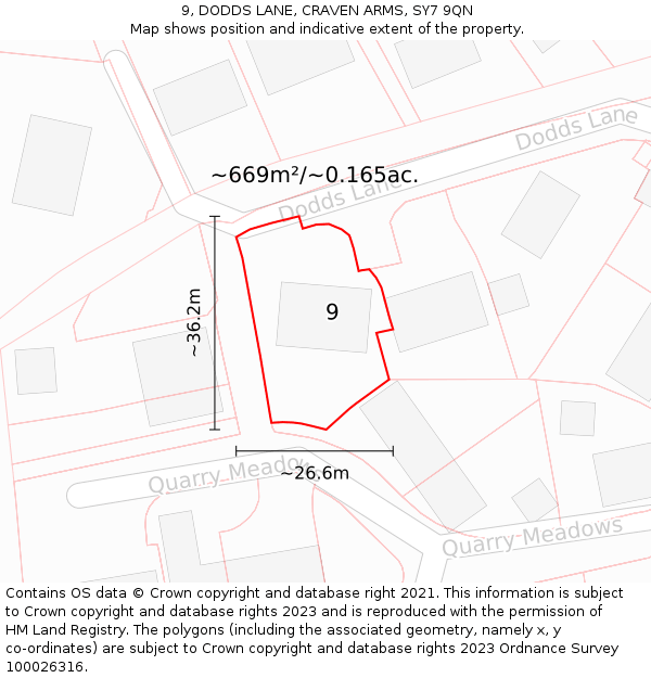 9, DODDS LANE, CRAVEN ARMS, SY7 9QN: Plot and title map