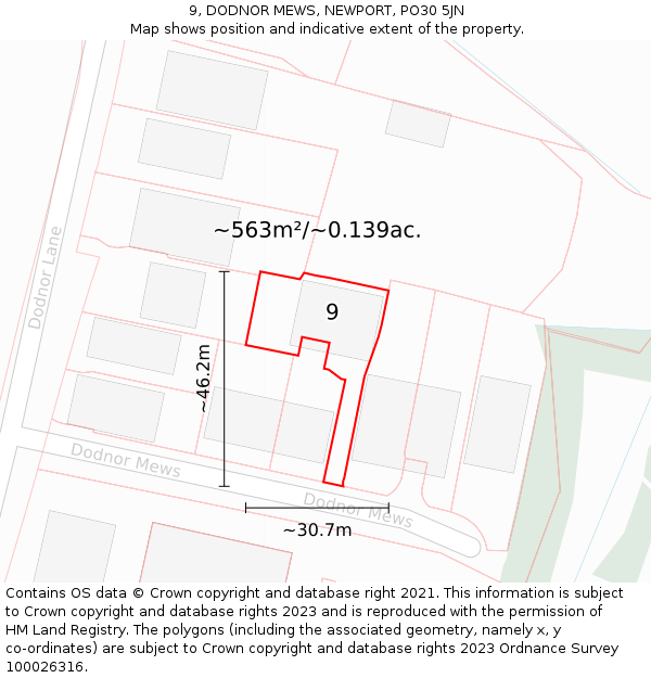 9, DODNOR MEWS, NEWPORT, PO30 5JN: Plot and title map