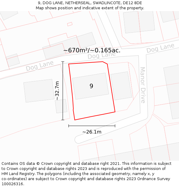 9, DOG LANE, NETHERSEAL, SWADLINCOTE, DE12 8DE: Plot and title map