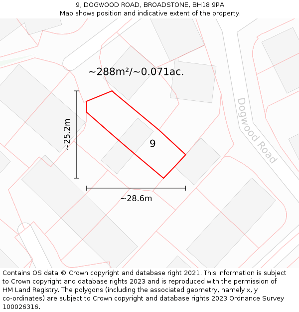 9, DOGWOOD ROAD, BROADSTONE, BH18 9PA: Plot and title map