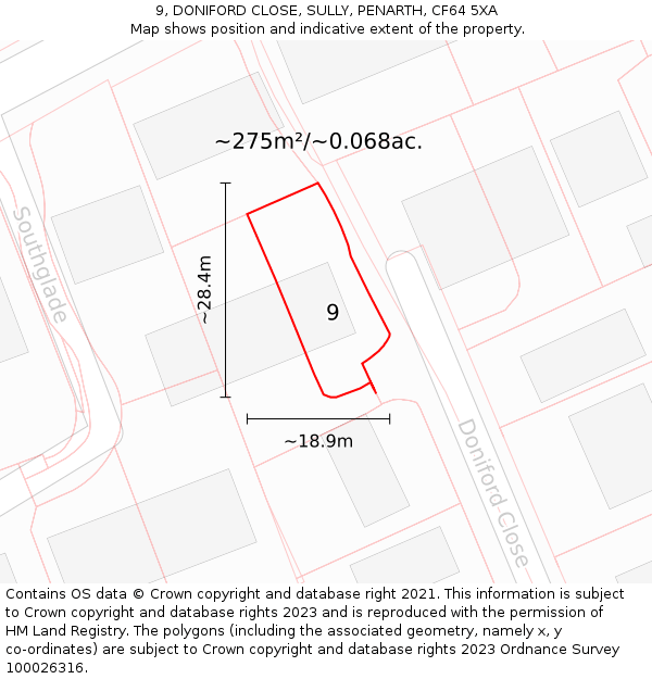 9, DONIFORD CLOSE, SULLY, PENARTH, CF64 5XA: Plot and title map