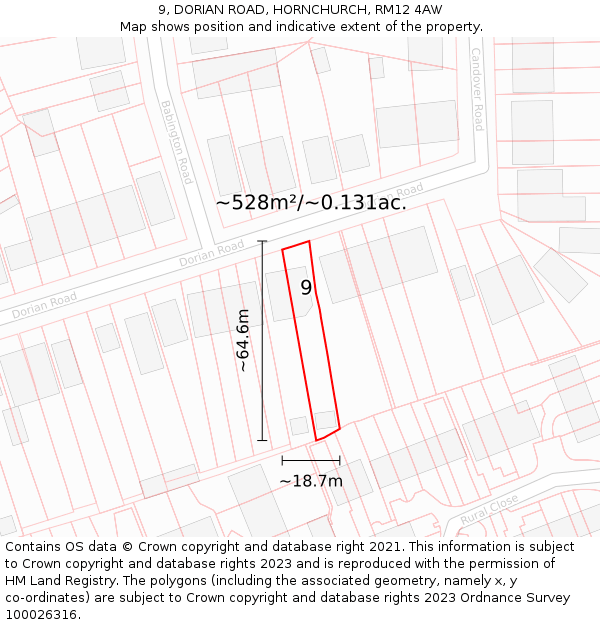 9, DORIAN ROAD, HORNCHURCH, RM12 4AW: Plot and title map