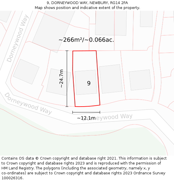 9, DORNEYWOOD WAY, NEWBURY, RG14 2FA: Plot and title map