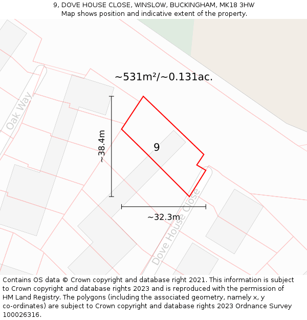 9, DOVE HOUSE CLOSE, WINSLOW, BUCKINGHAM, MK18 3HW: Plot and title map