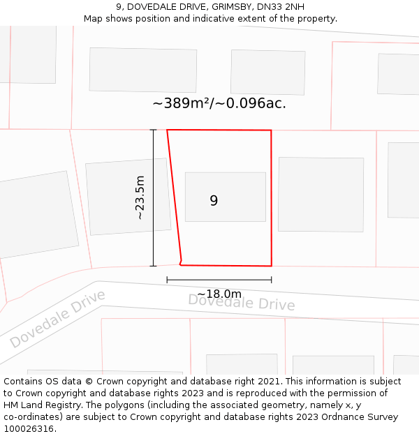 9, DOVEDALE DRIVE, GRIMSBY, DN33 2NH: Plot and title map