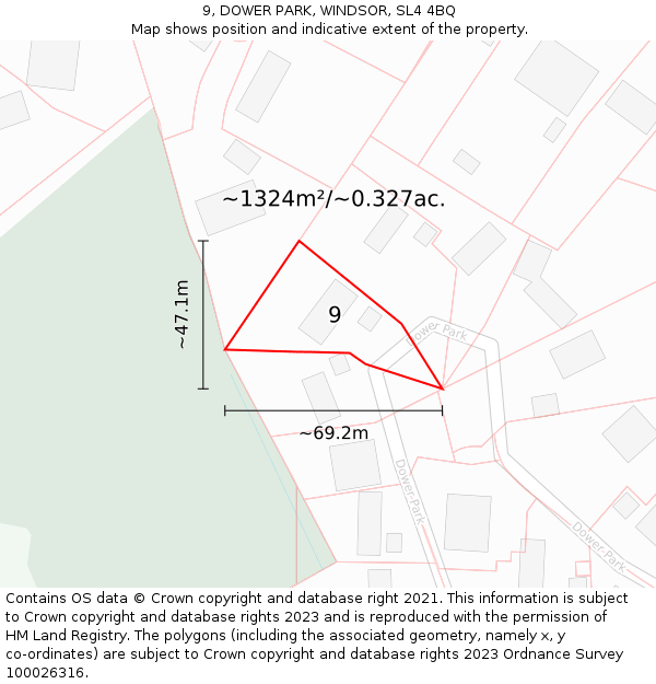 9, DOWER PARK, WINDSOR, SL4 4BQ: Plot and title map