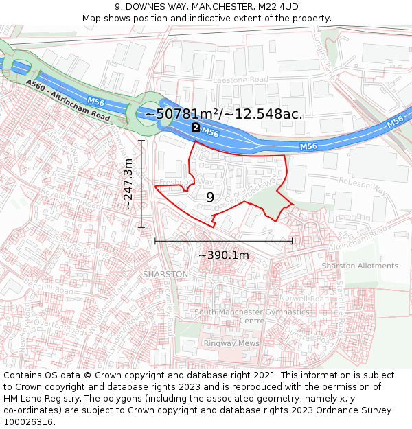 9, DOWNES WAY, MANCHESTER, M22 4UD: Plot and title map