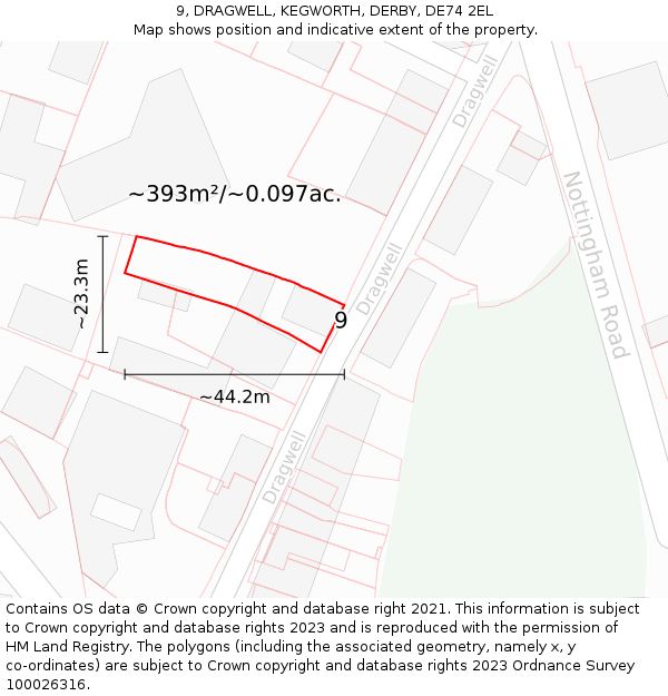 9, DRAGWELL, KEGWORTH, DERBY, DE74 2EL: Plot and title map