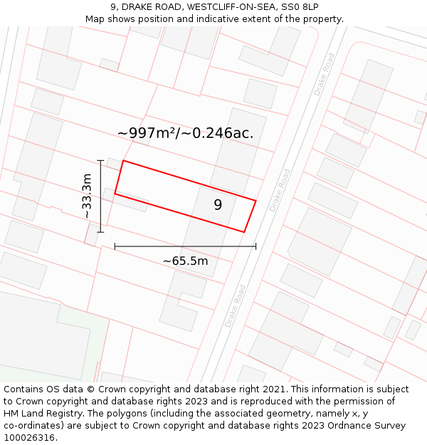 9, DRAKE ROAD, WESTCLIFF-ON-SEA, SS0 8LP: Plot and title map