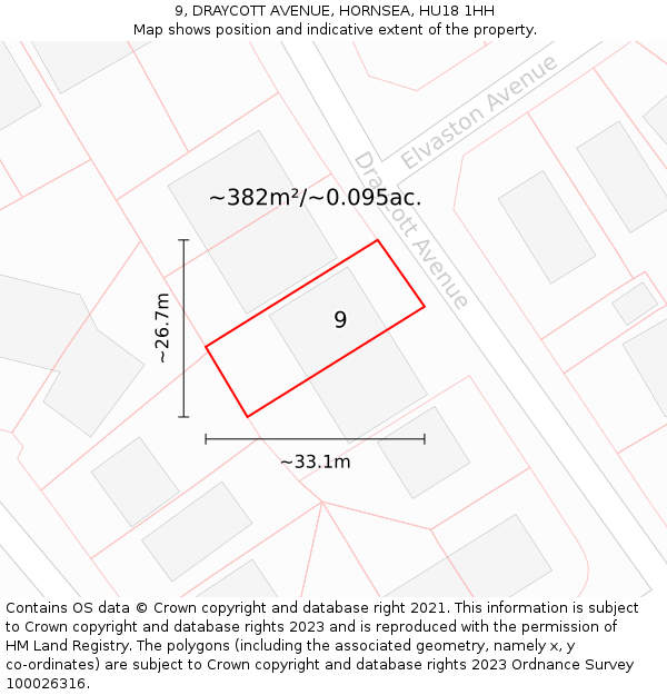 9, DRAYCOTT AVENUE, HORNSEA, HU18 1HH: Plot and title map