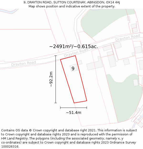 9, DRAYTON ROAD, SUTTON COURTENAY, ABINGDON, OX14 4AJ: Plot and title map