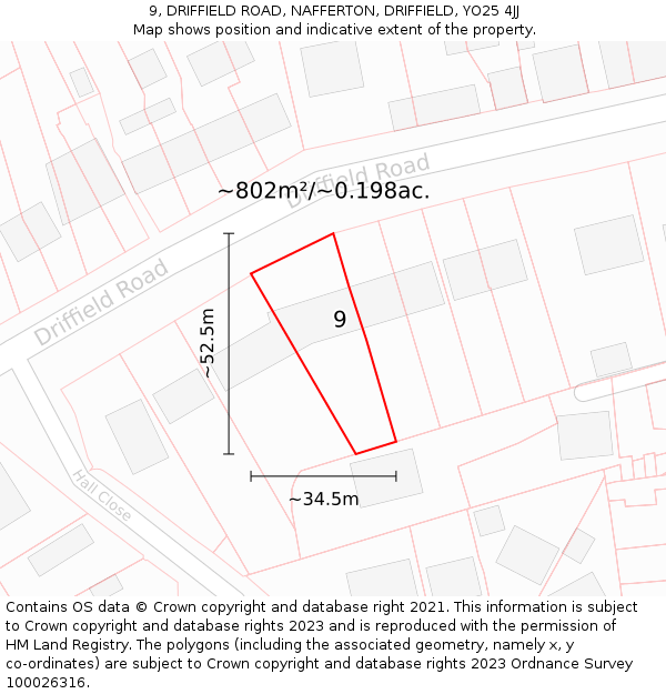 9, DRIFFIELD ROAD, NAFFERTON, DRIFFIELD, YO25 4JJ: Plot and title map