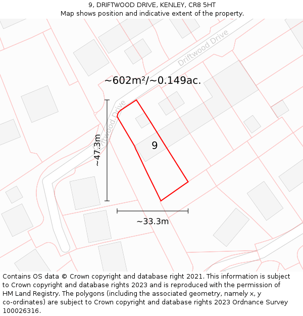 9, DRIFTWOOD DRIVE, KENLEY, CR8 5HT: Plot and title map