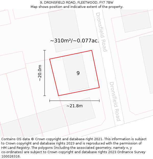 9, DRONSFIELD ROAD, FLEETWOOD, FY7 7BW: Plot and title map