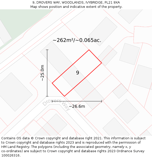 9, DROVERS WAY, WOODLANDS, IVYBRIDGE, PL21 9XA: Plot and title map