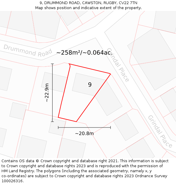 9, DRUMMOND ROAD, CAWSTON, RUGBY, CV22 7TN: Plot and title map