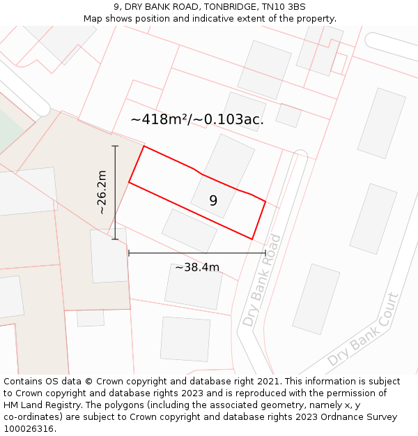 9, DRY BANK ROAD, TONBRIDGE, TN10 3BS: Plot and title map