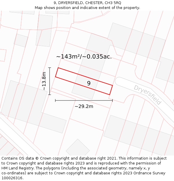 9, DRYERSFIELD, CHESTER, CH3 5RQ: Plot and title map