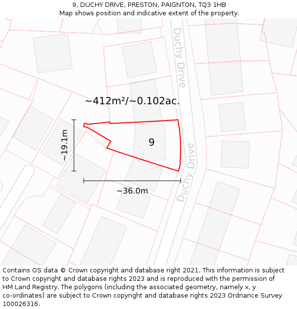 9, DUCHY DRIVE, PRESTON, PAIGNTON, TQ3 1HB: Plot and title map