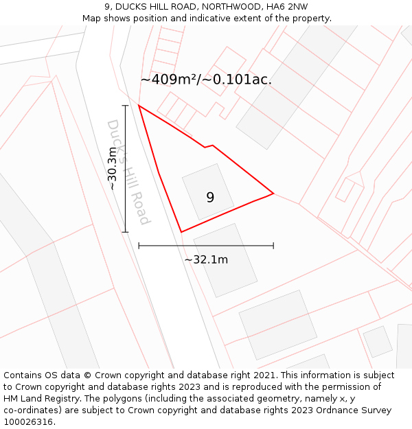 9, DUCKS HILL ROAD, NORTHWOOD, HA6 2NW: Plot and title map