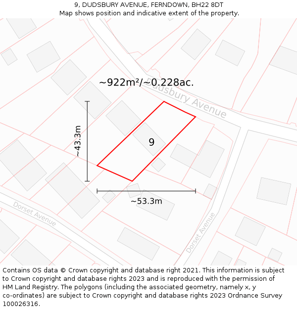 9, DUDSBURY AVENUE, FERNDOWN, BH22 8DT: Plot and title map