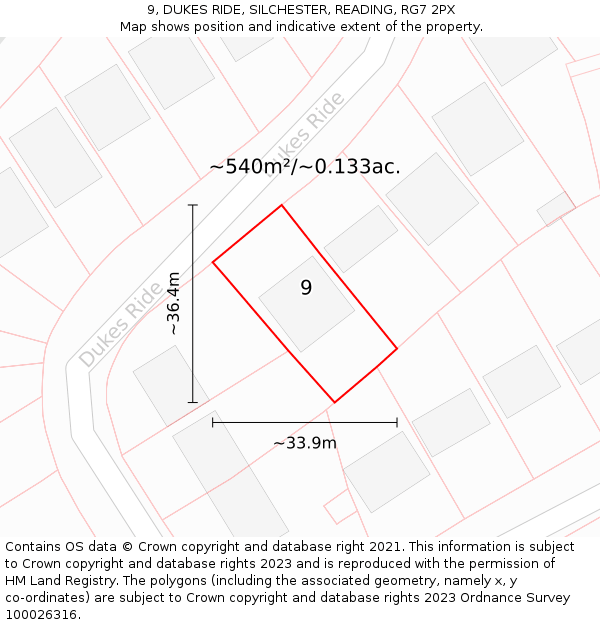 9, DUKES RIDE, SILCHESTER, READING, RG7 2PX: Plot and title map