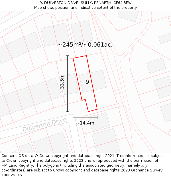 9, DULVERTON DRIVE, SULLY, PENARTH, CF64 5EW: Plot and title map