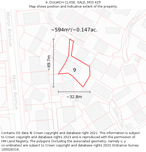 9, DULWICH CLOSE, SALE, M33 4ZP: Plot and title map