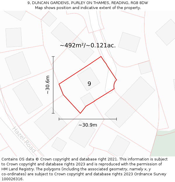 9, DUNCAN GARDENS, PURLEY ON THAMES, READING, RG8 8DW: Plot and title map