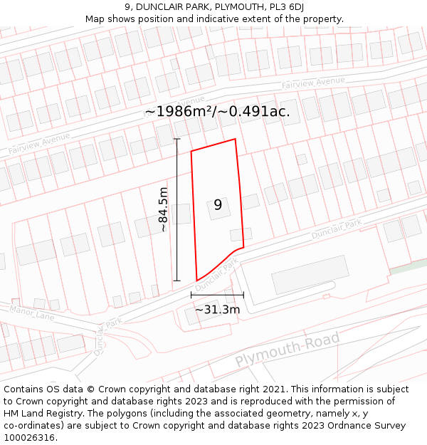9, DUNCLAIR PARK, PLYMOUTH, PL3 6DJ: Plot and title map