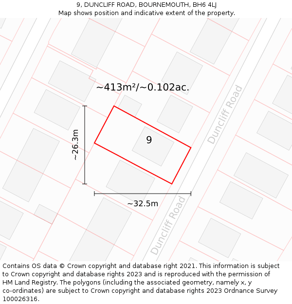 9, DUNCLIFF ROAD, BOURNEMOUTH, BH6 4LJ: Plot and title map