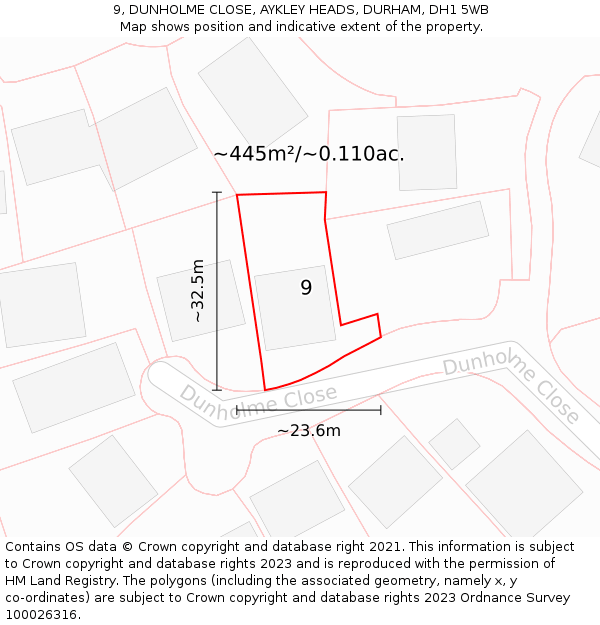 9, DUNHOLME CLOSE, AYKLEY HEADS, DURHAM, DH1 5WB: Plot and title map