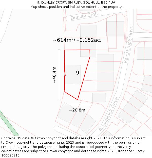 9, DUNLEY CROFT, SHIRLEY, SOLIHULL, B90 4UA: Plot and title map