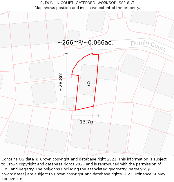 9, DUNLIN COURT, GATEFORD, WORKSOP, S81 8UT: Plot and title map