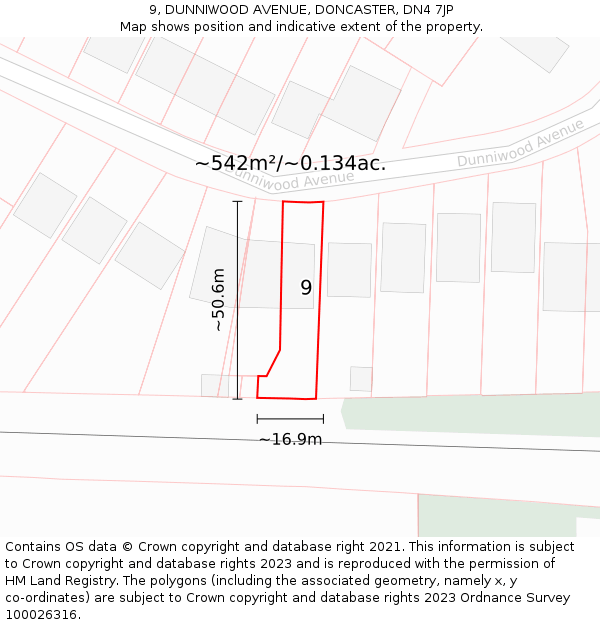 9, DUNNIWOOD AVENUE, DONCASTER, DN4 7JP: Plot and title map