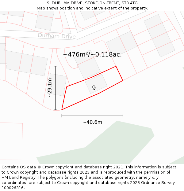 9, DURHAM DRIVE, STOKE-ON-TRENT, ST3 4TG: Plot and title map