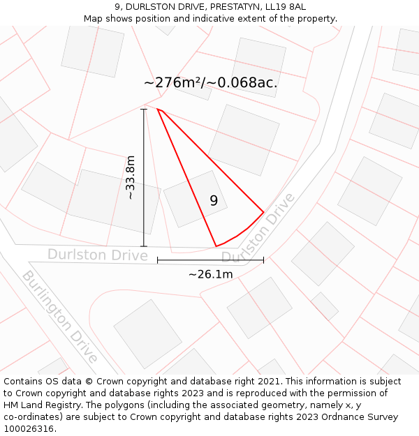 9, DURLSTON DRIVE, PRESTATYN, LL19 8AL: Plot and title map