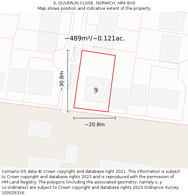 9, DUVERLIN CLOSE, NORWICH, NR4 6HS: Plot and title map