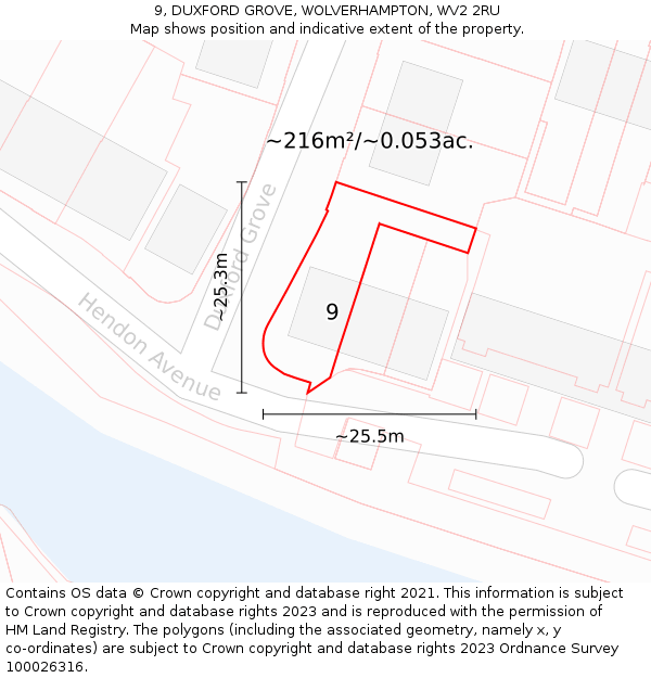 9, DUXFORD GROVE, WOLVERHAMPTON, WV2 2RU: Plot and title map