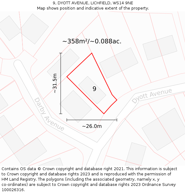 9, DYOTT AVENUE, LICHFIELD, WS14 9NE: Plot and title map