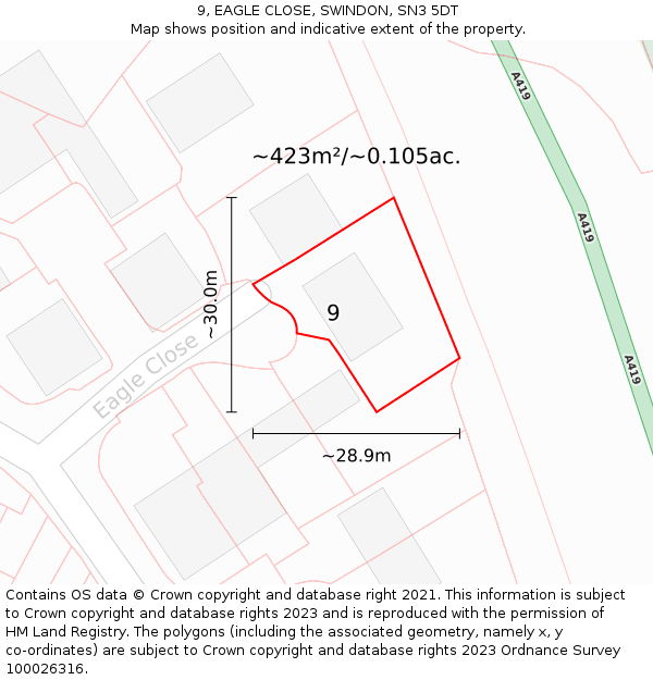 9, EAGLE CLOSE, SWINDON, SN3 5DT: Plot and title map